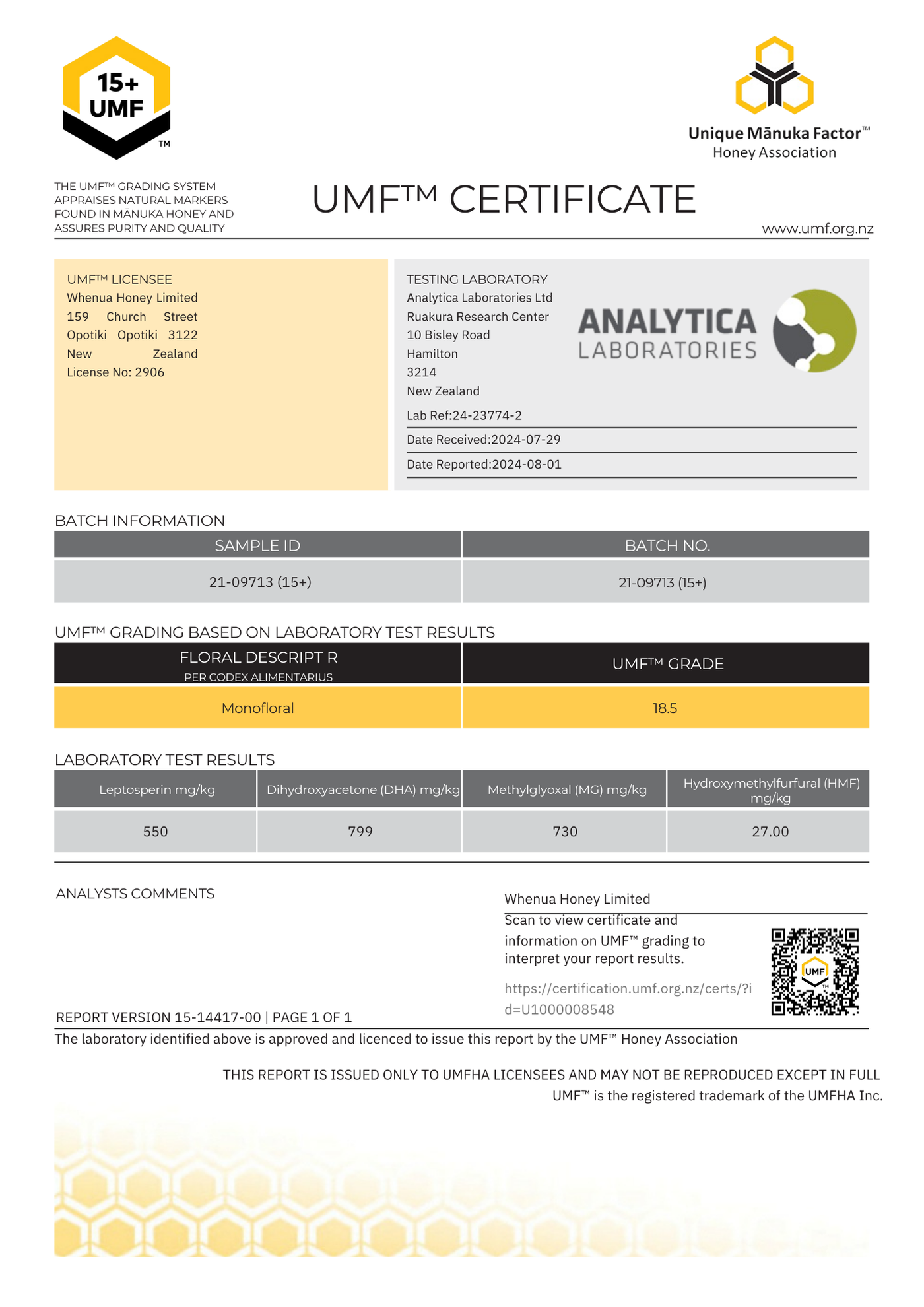 Manuka Honey 15+ UMF™ 500g