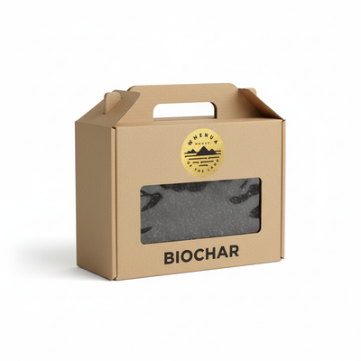 Biochar box with centered window and logo