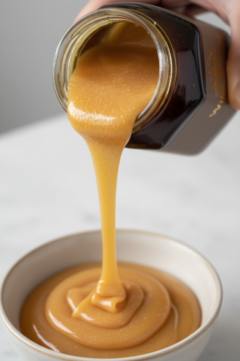 Thick Creamy Honey Pouring - Dark Jar Gold Lid