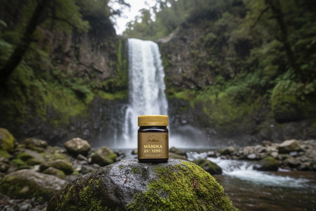 UMF 25+ Mānuka Honey at NZ Waterfall